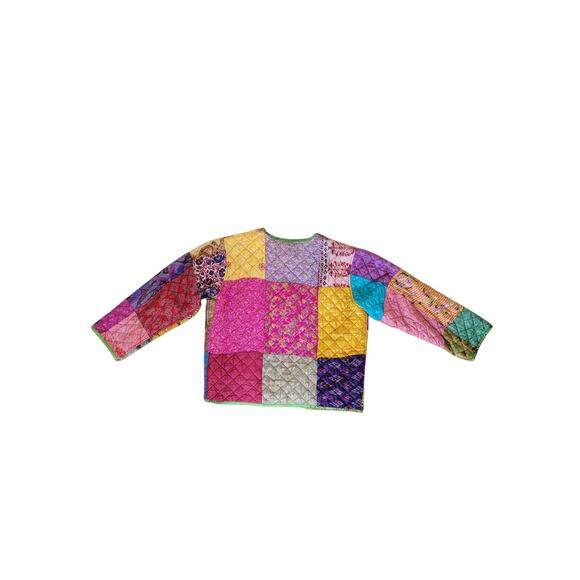 Sacred Threads Silk Quilted Patchwork Artsy Cottage Granola Girl Jacket Size XL - Picture 7 of 7
